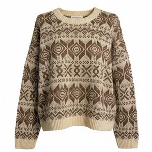 Hem & Thread Knit Sweater in Cream and Brown